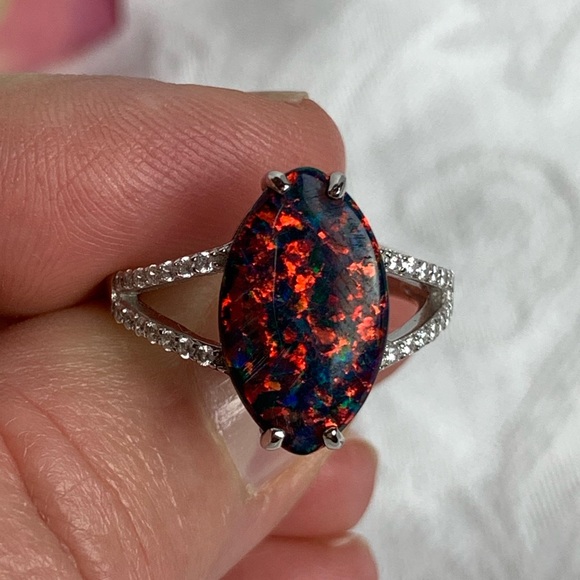 3 Carat Marquise Black Opal Ring, 925 Silver, S8 - Picture 5 of 10